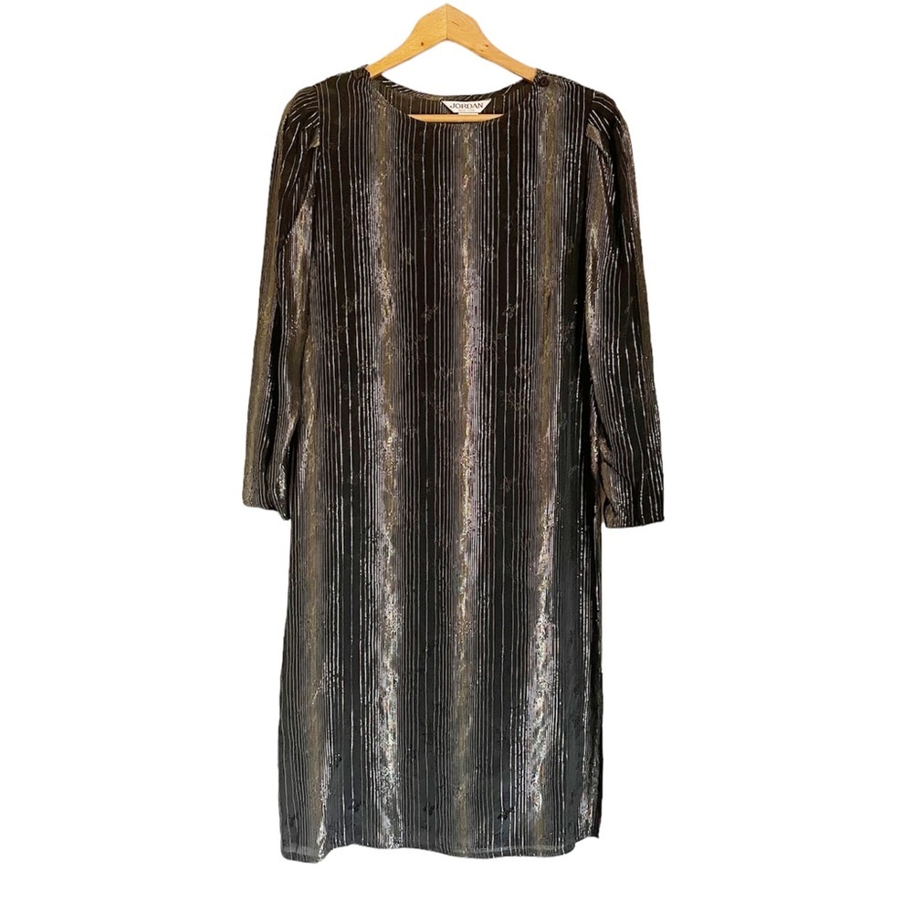 Vintage Jordan New York Womens Black Gold Metallic Stripe Glam Dress size 9/10